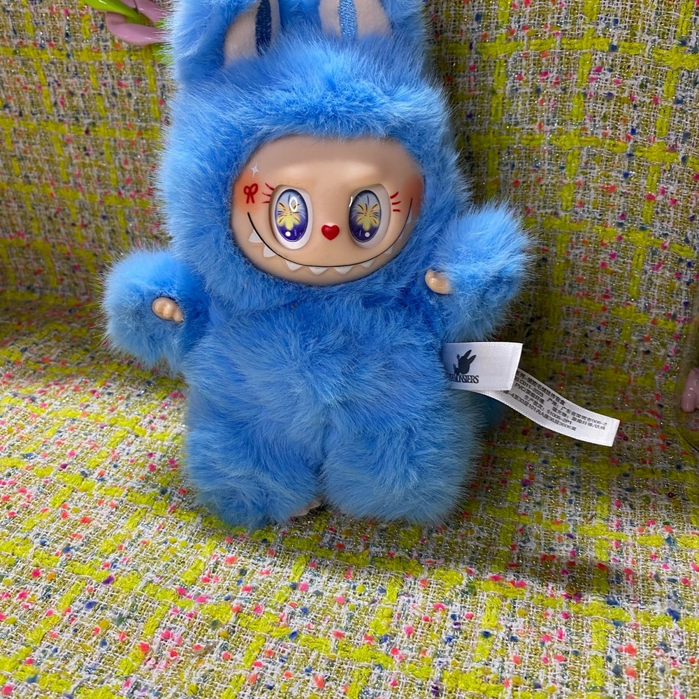 Blue Plush Bunny Creature Kids Toy - Decorative Fuzzy Doll with extra keychain